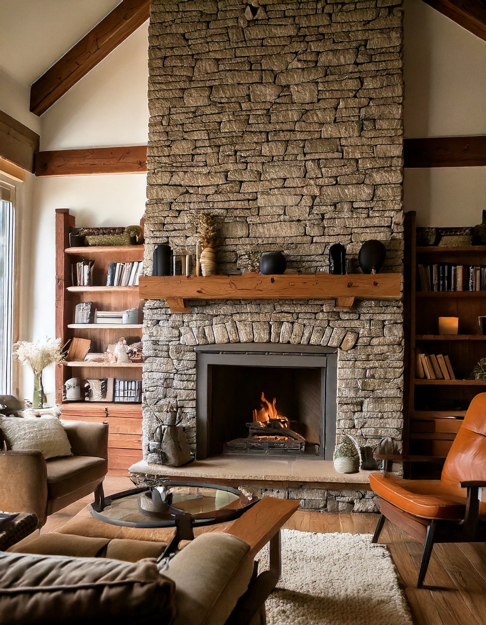 Cozy Stone Fireplace