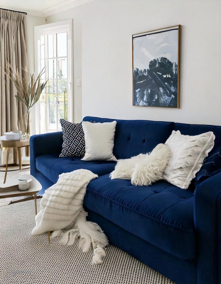 20 Cozy Looking Navy And White Living Room Ideas - The Newlywed