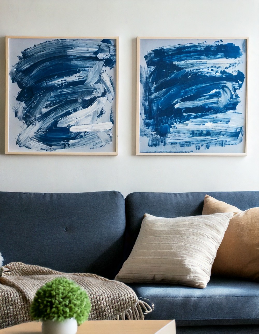 Navy and White Abstract Artwork