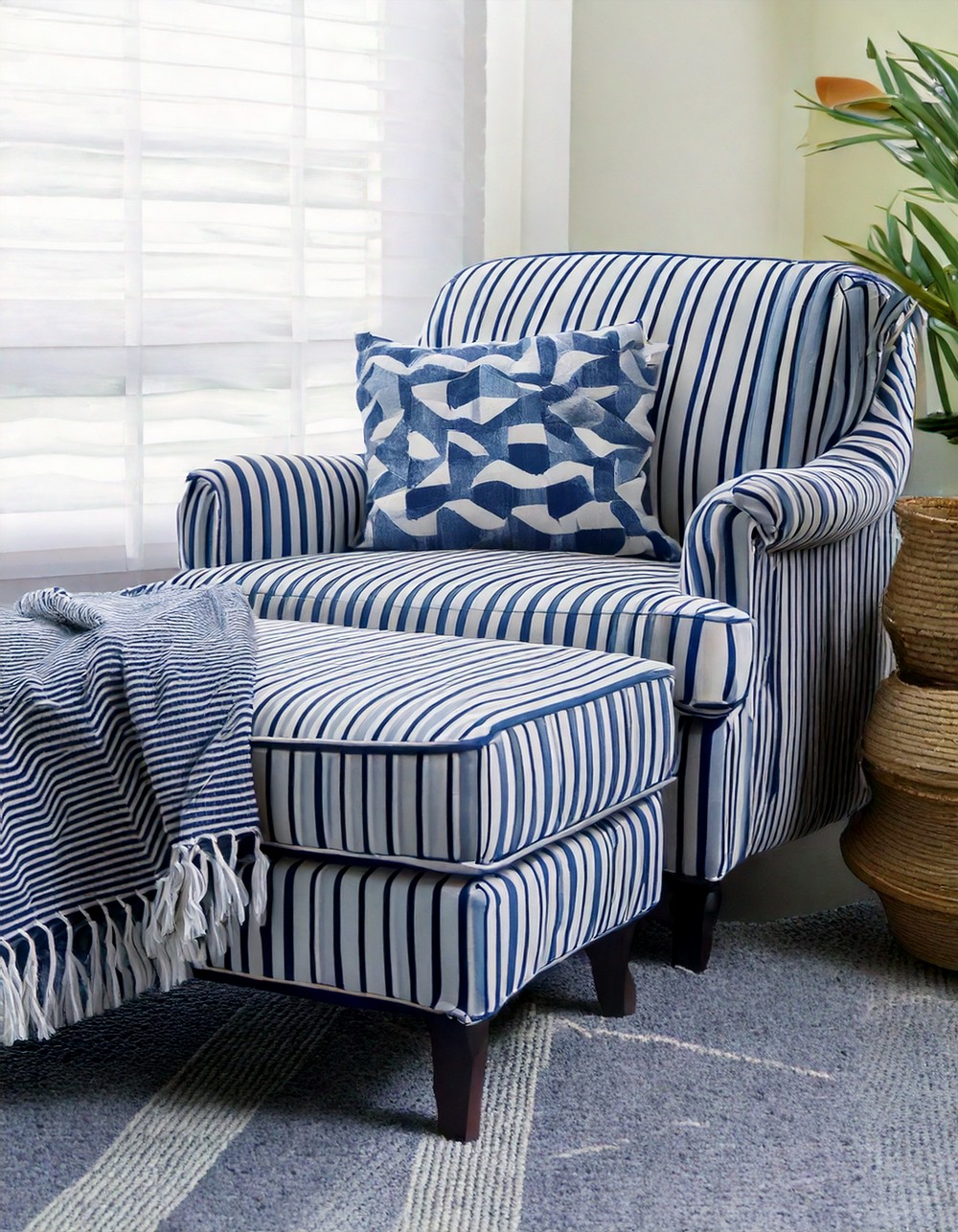 Navy and White Striped Armchairs