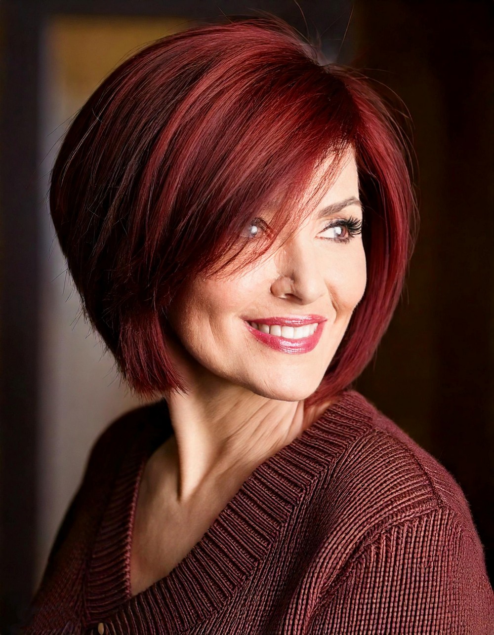 Asymmetrical Bob in Mahogany