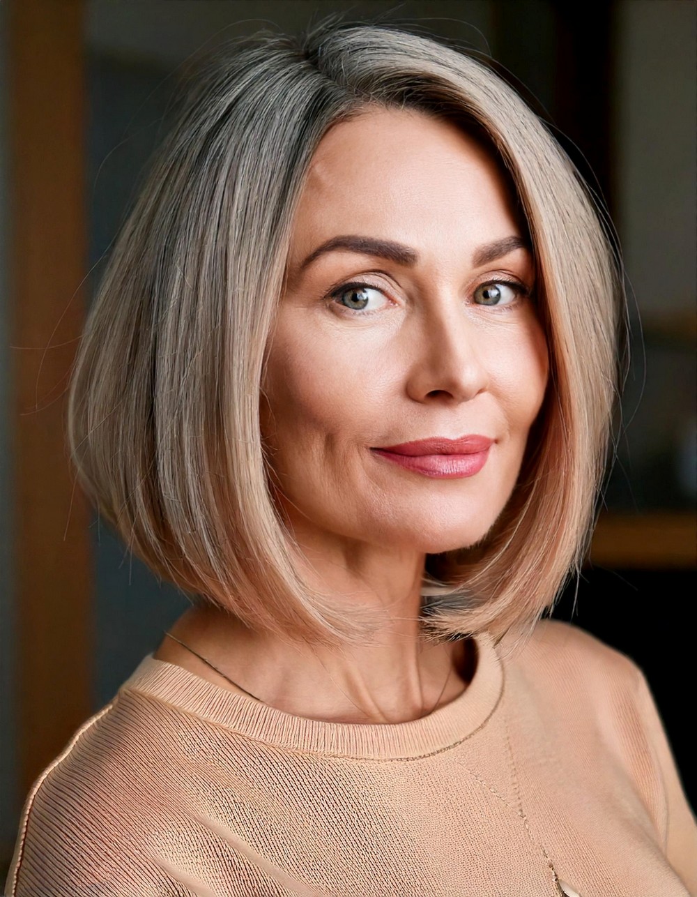 Classic French Bob in Soft Beige Blonde