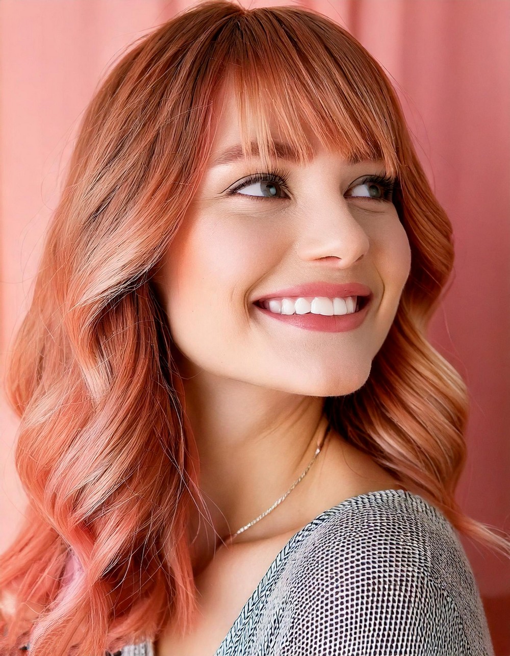 Curtain Bangs with Soft Pastel Streaks