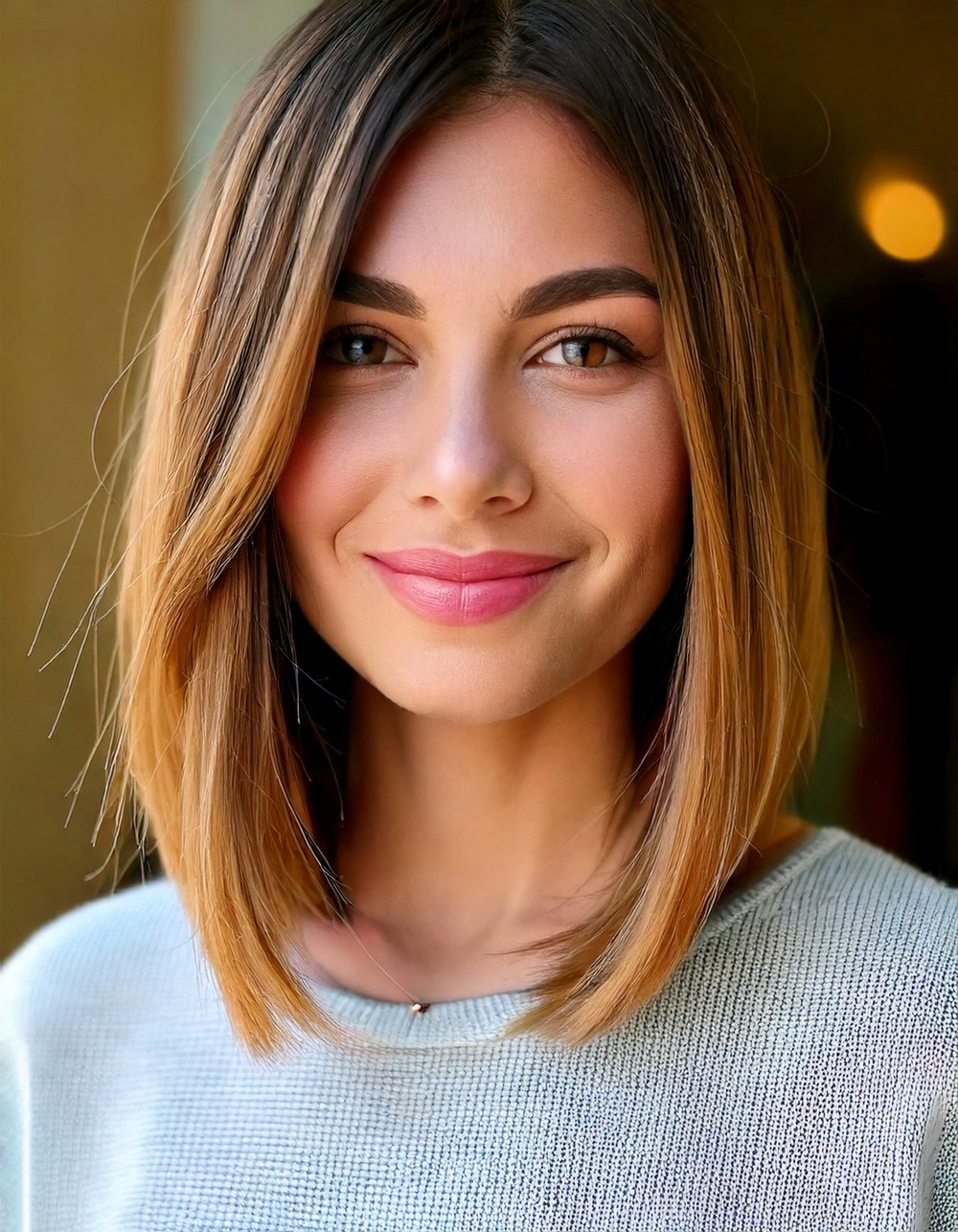 Textured Long Bob with Caramel Balayage