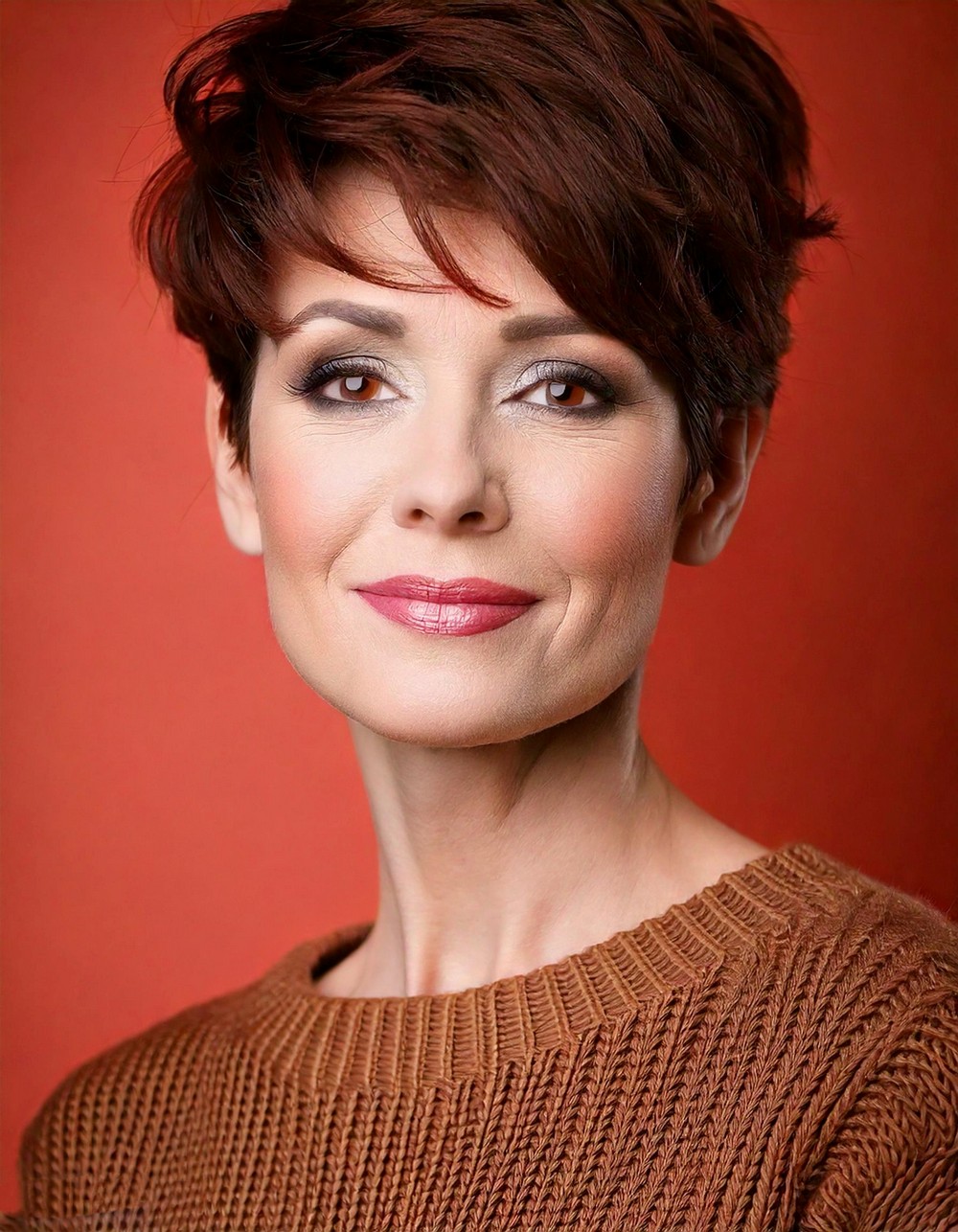 Textured Pixie Cut in Warm Chestnut