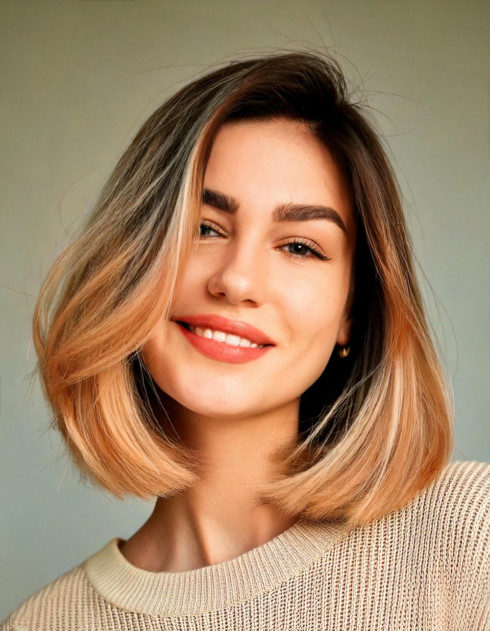 The Feathered Bob with Warm Balayage Highlights