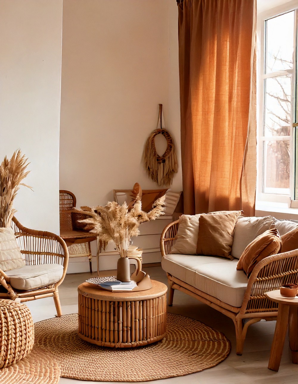 Boho-Chic Studio Apartment Layout with Warm Tones