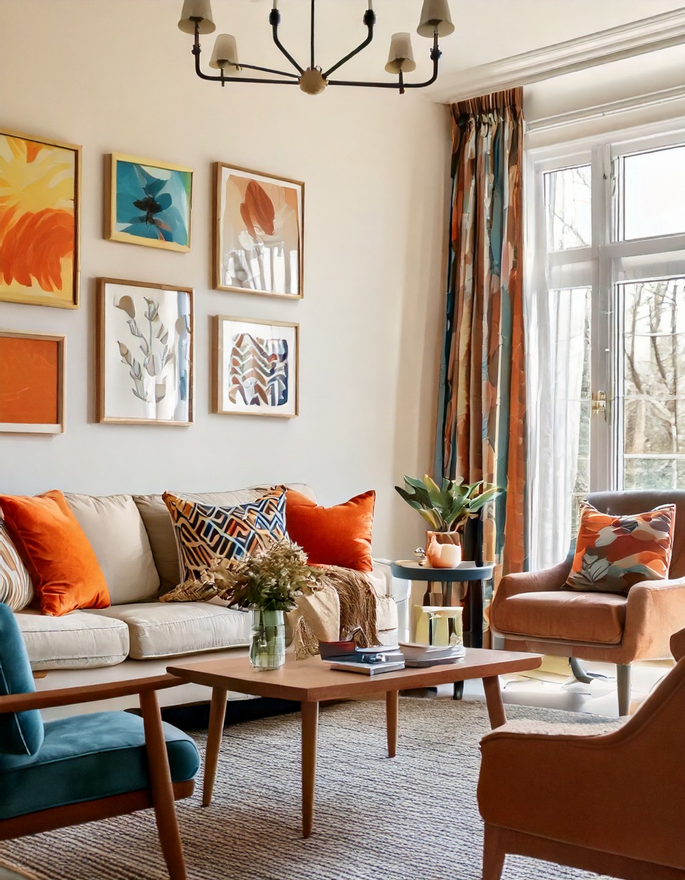 Eclectic and Vibrantly Colorful Family Room Design