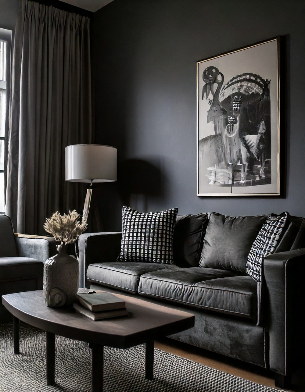 Gray Living Room Dark with Dramatic Vibe