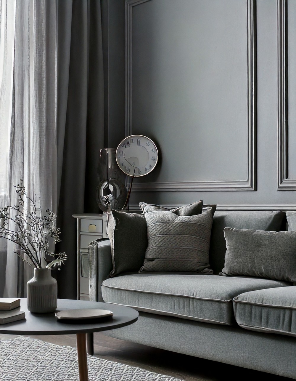 Gray Living Room Monochrome with Layered Tones