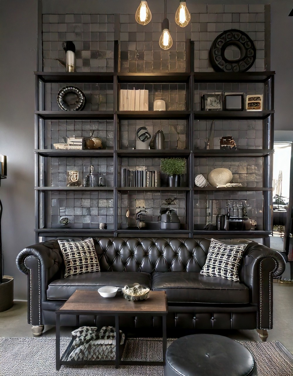 Gray Living Room Using Charcoal Gray with Industrial Accinctions