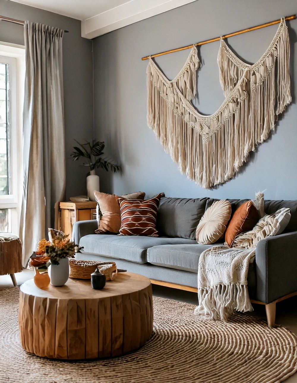 Gray Living Room with Boho-Chic Vibrues