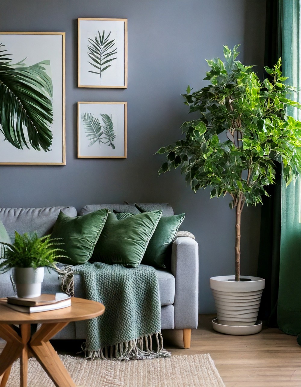Gray Living Room with Green Houseplants