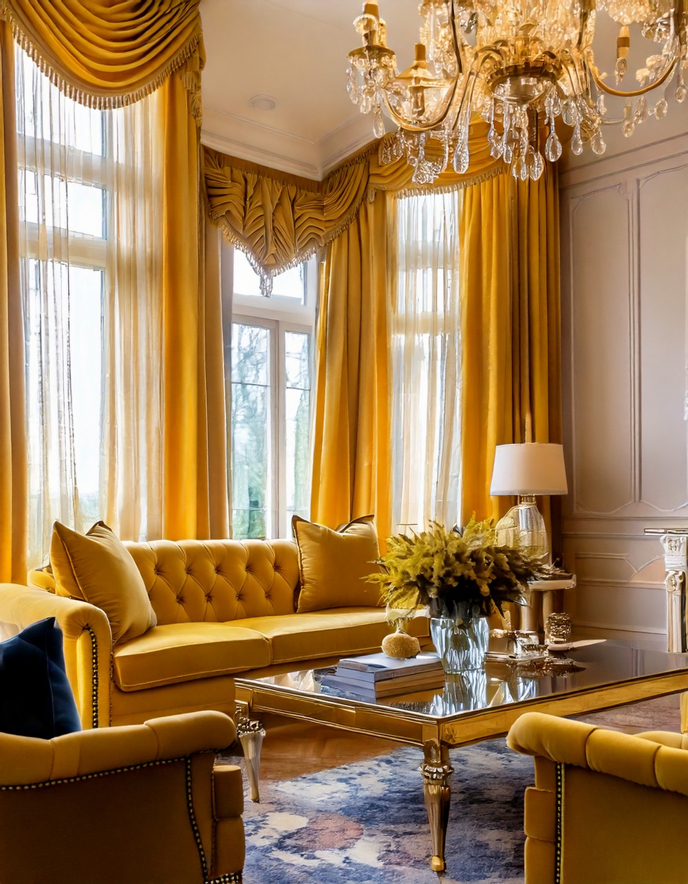 Impressive Elegant Royal Yellow Living Room Themes