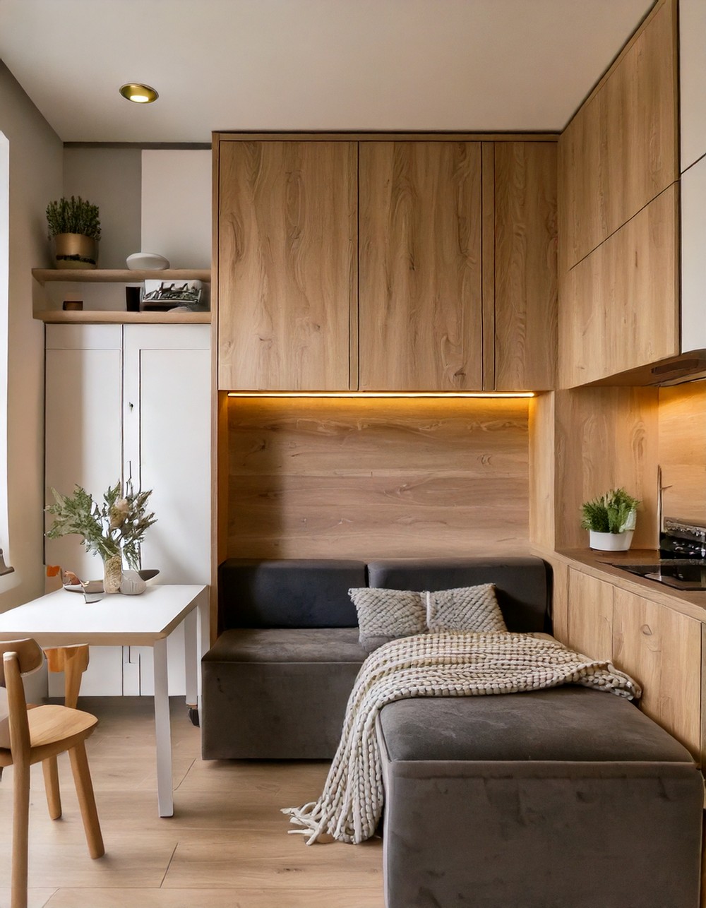 L-Shaped Studio Apartment Layout for Efficient Space Use