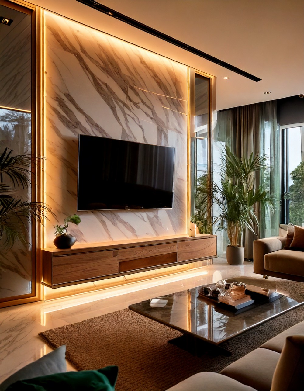 Marble TV Wall for a Luxurious Touch