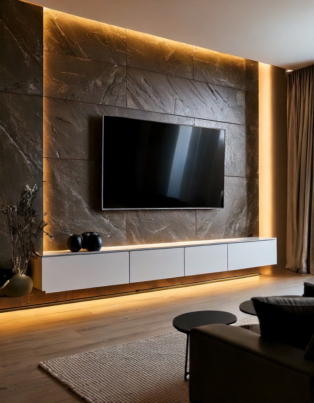 Modern LED-Lit TV Wall