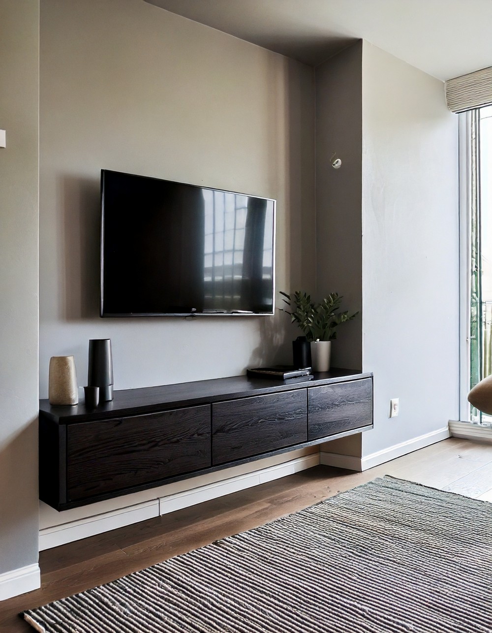 Monochrome TV Wall for a Chic Aesthetic