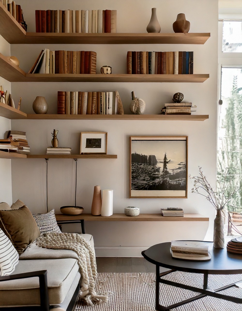 Open Shelving Units for an Airy Living Room Feel