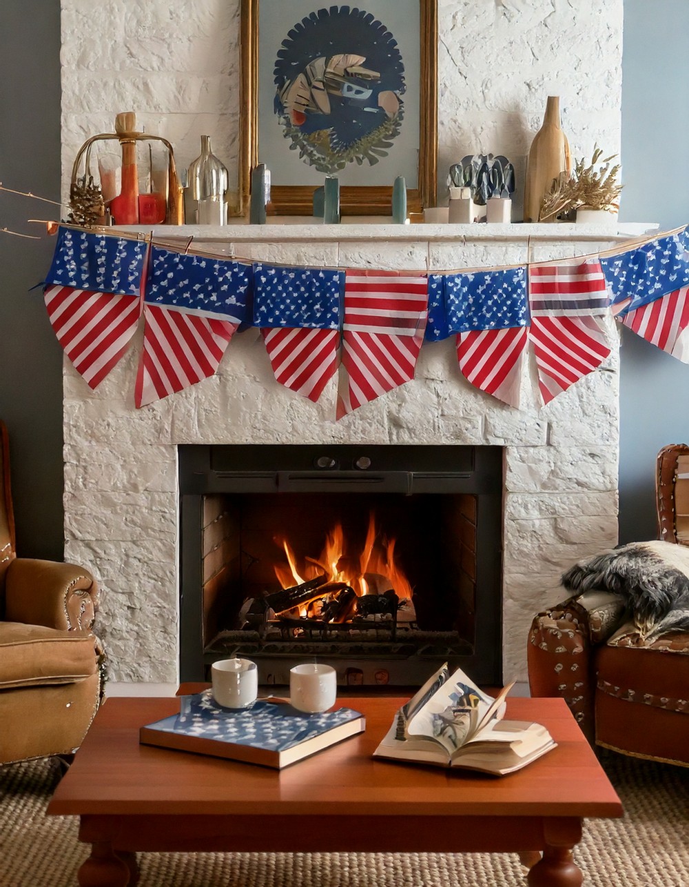 Patriotic Bunting Across the Mantel