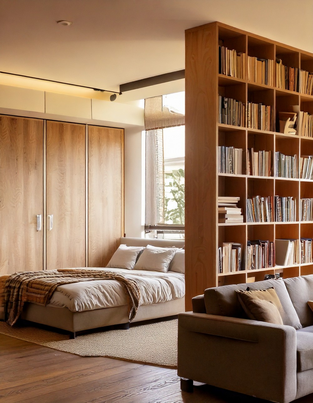 Rectangle Living Room Ideas That Include a Bedroom Zone
