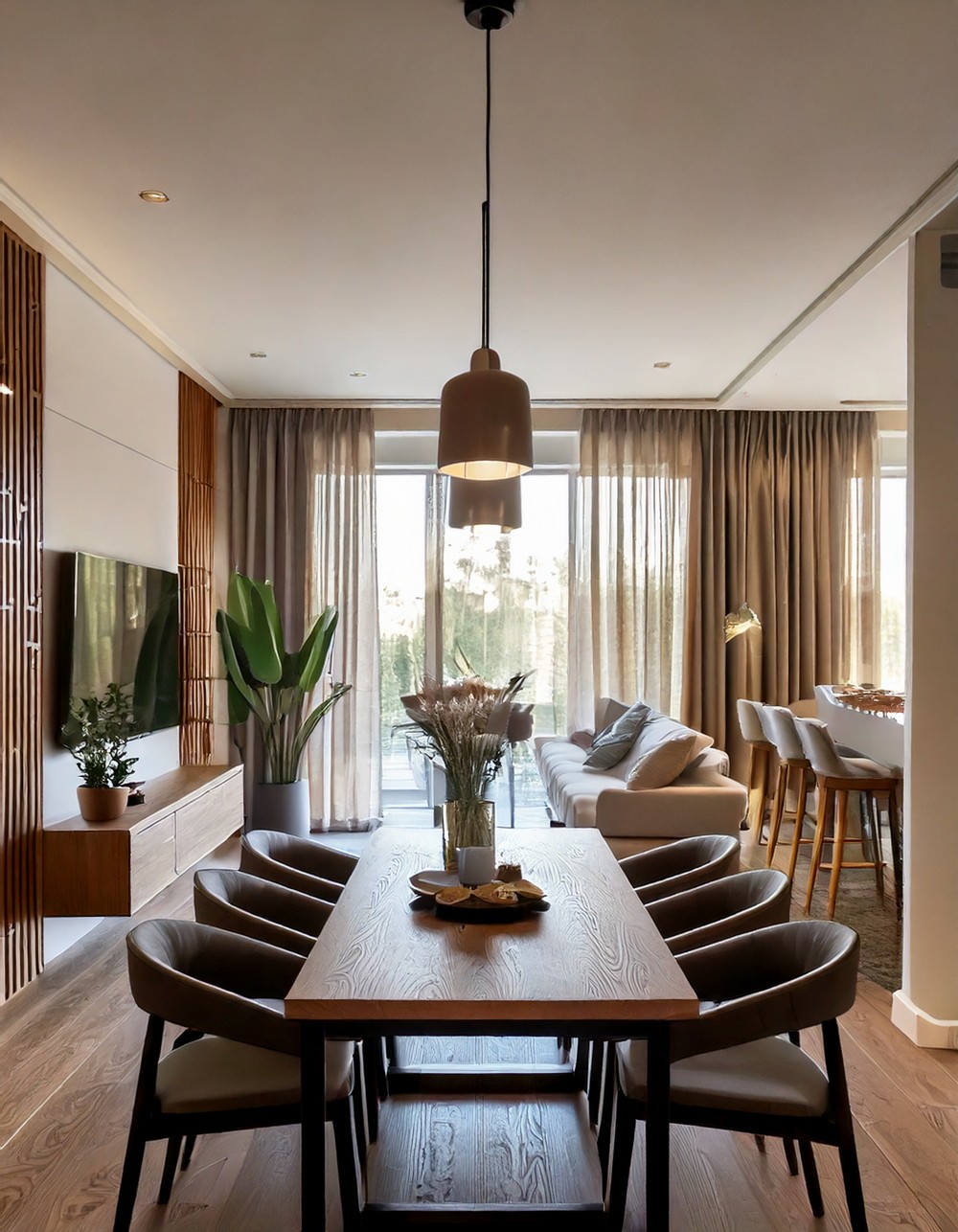 Rectangle Living Room Ideas With Dining Space Integration