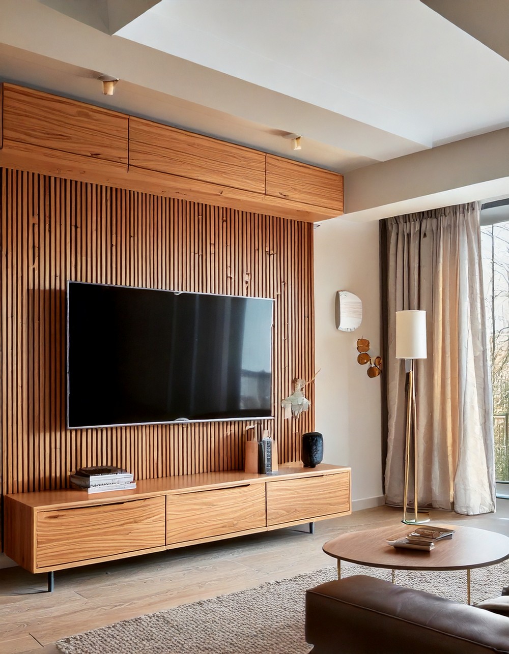 Solid Wood TV Wall in Scandinavian Styling