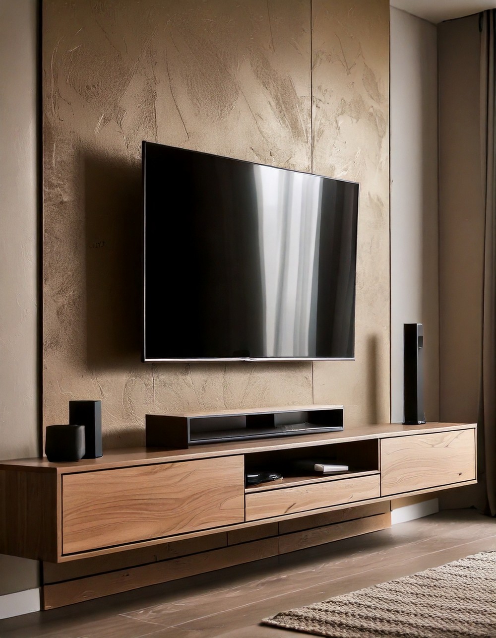 Wall-Mounted TV with Hidden Cables