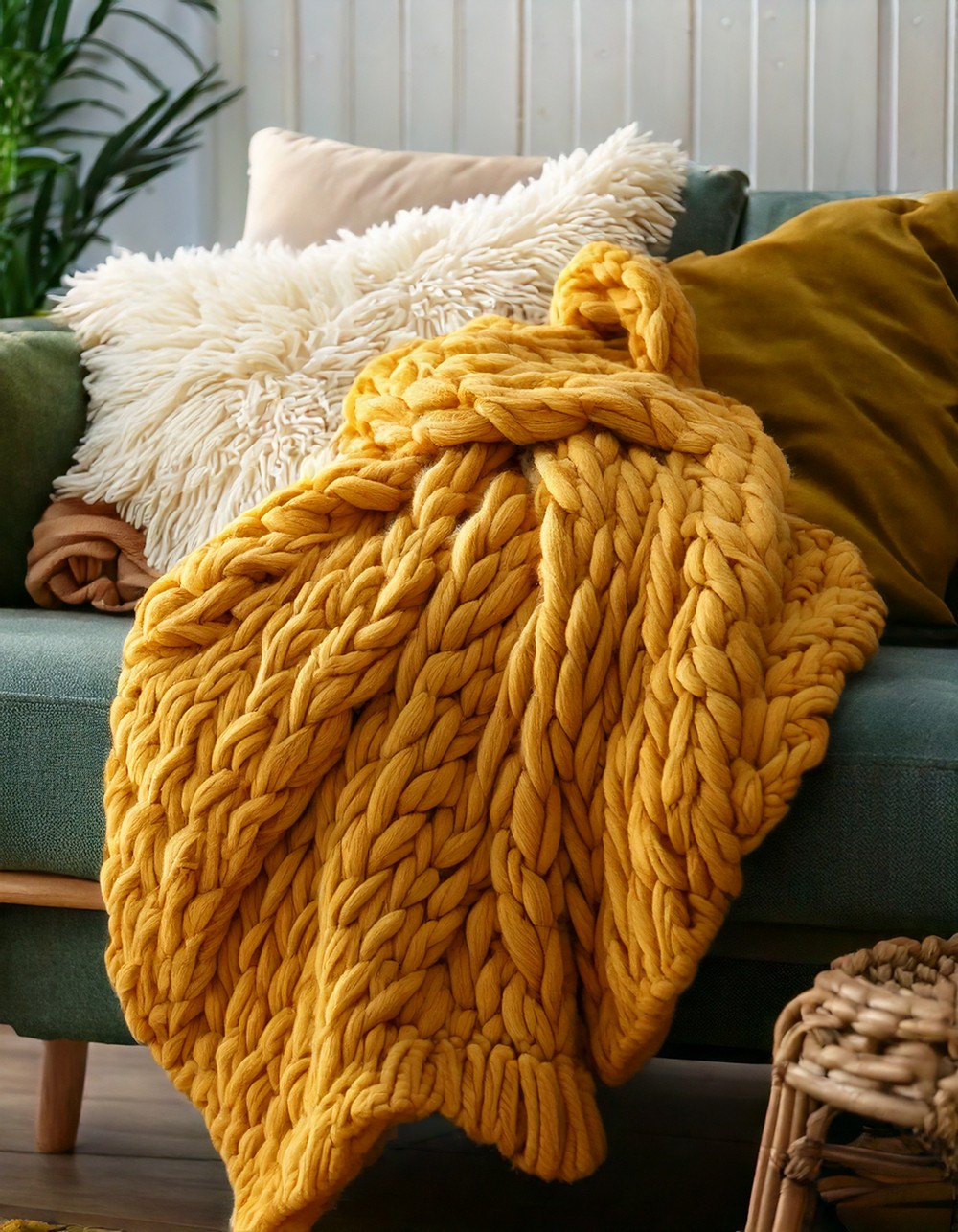 Add a Chunky Knit Throw Blanket