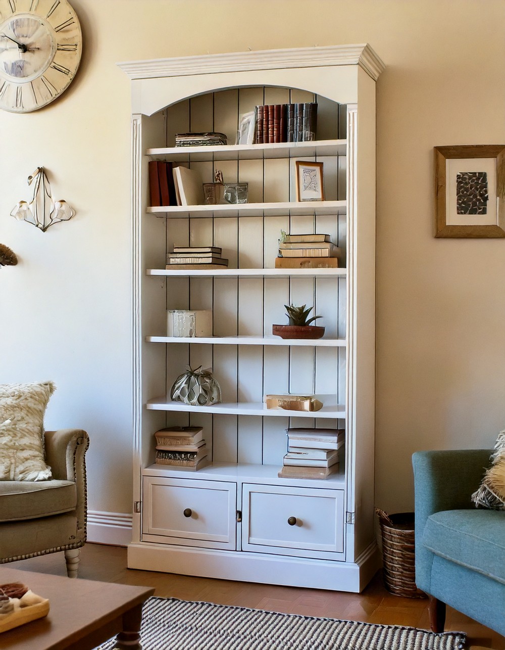 Antique white bookshelf