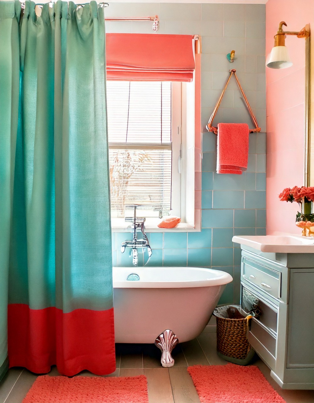 Aqua and Coral Shower Curtains