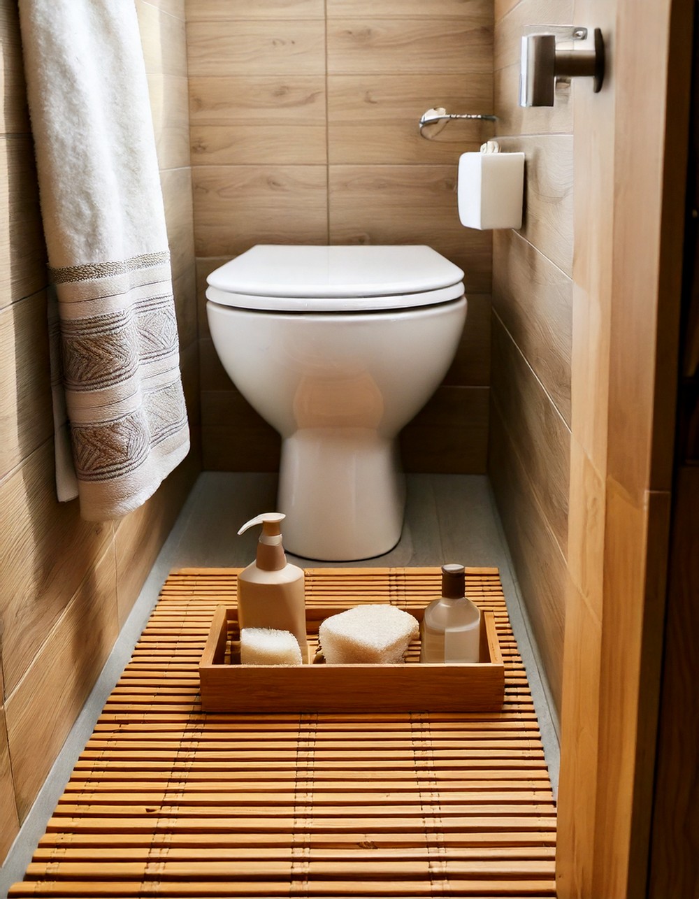 Bamboo bath mat with storage slots