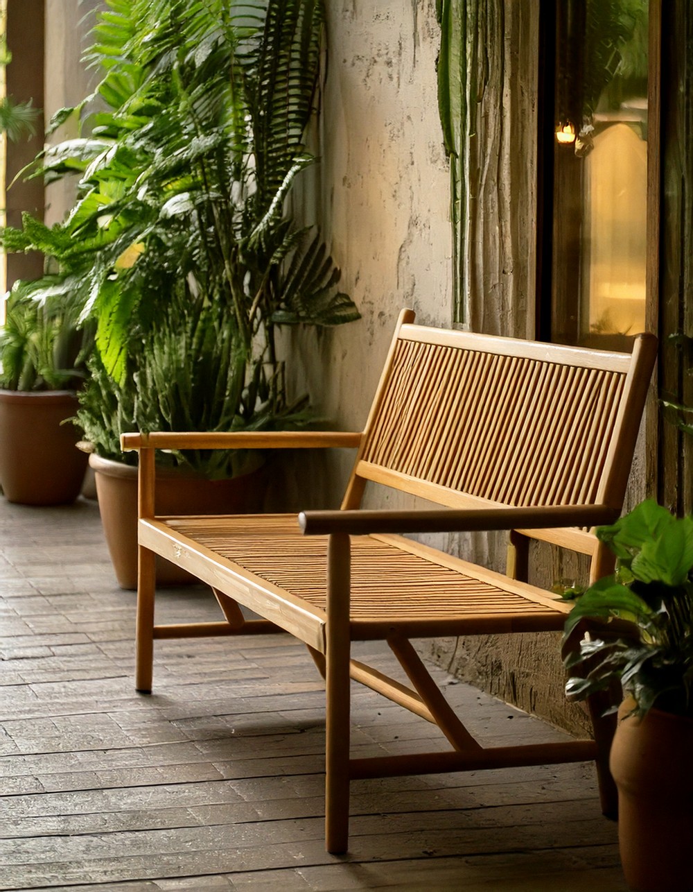 Bamboo slatted bench