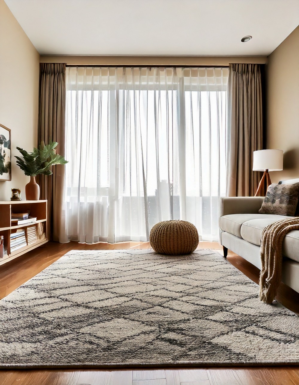 Beige and Grey Geometric Area Rug