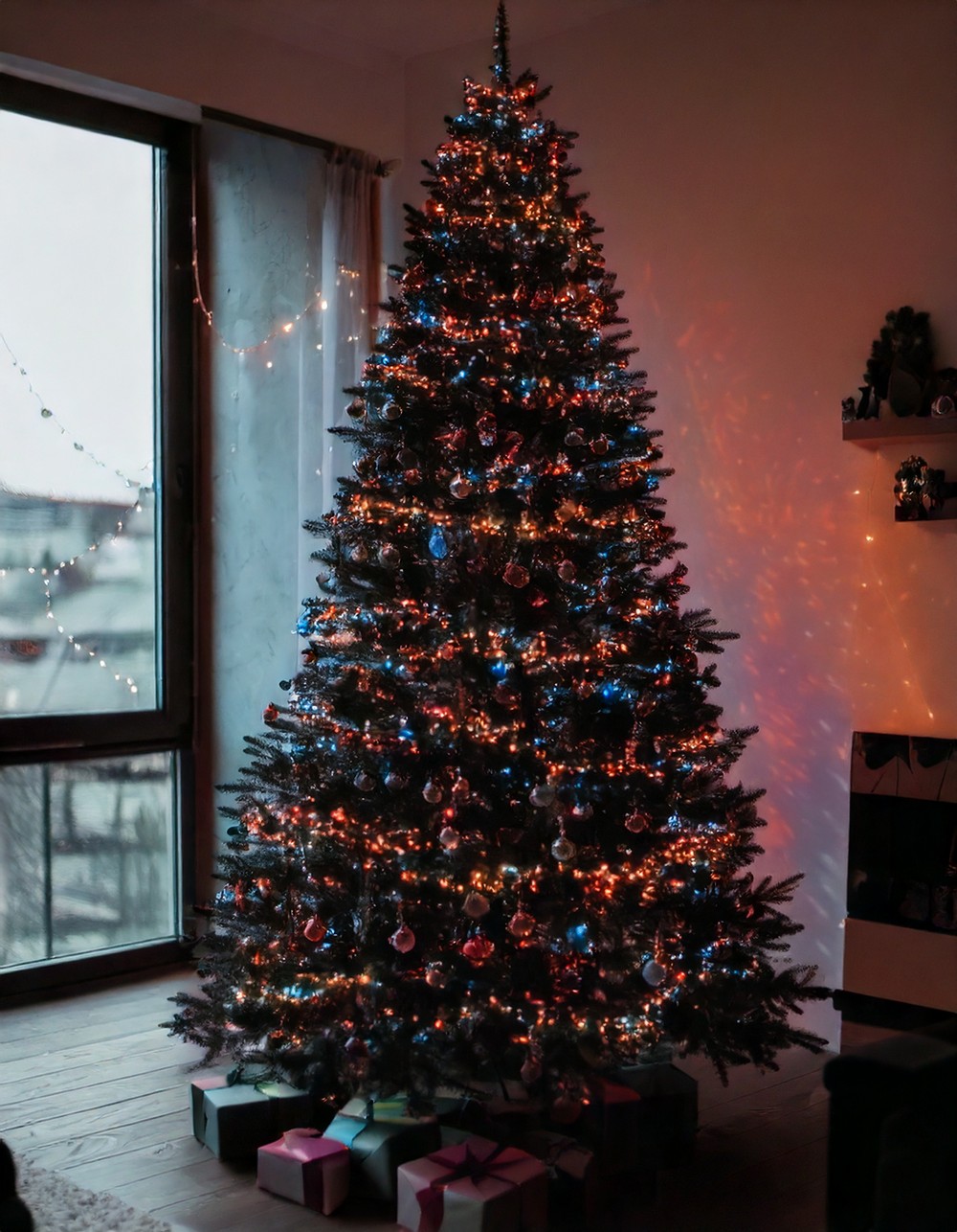 Black Christmas Tree with Rainbow Lights