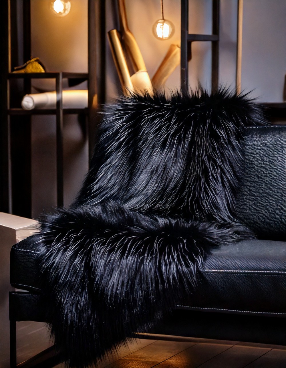 Black Faux Fur Throw