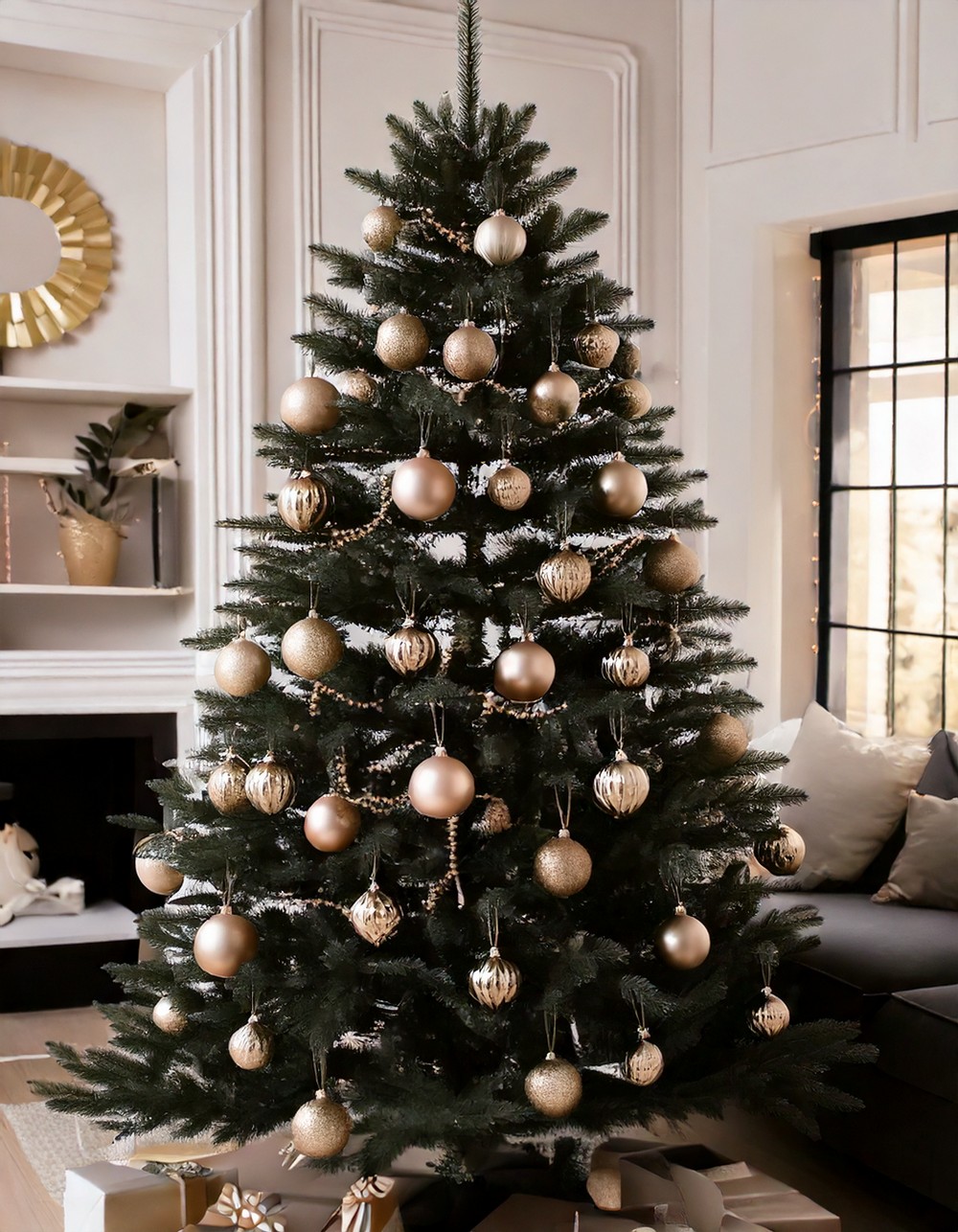 Black Tree with Rose Gold Ornaments