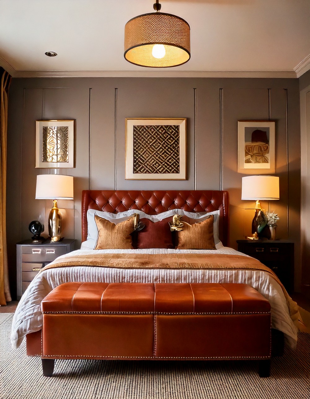 Brown Leather Storage Bench