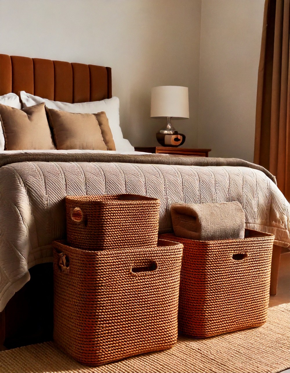 Brown Linen Storage Baskets
