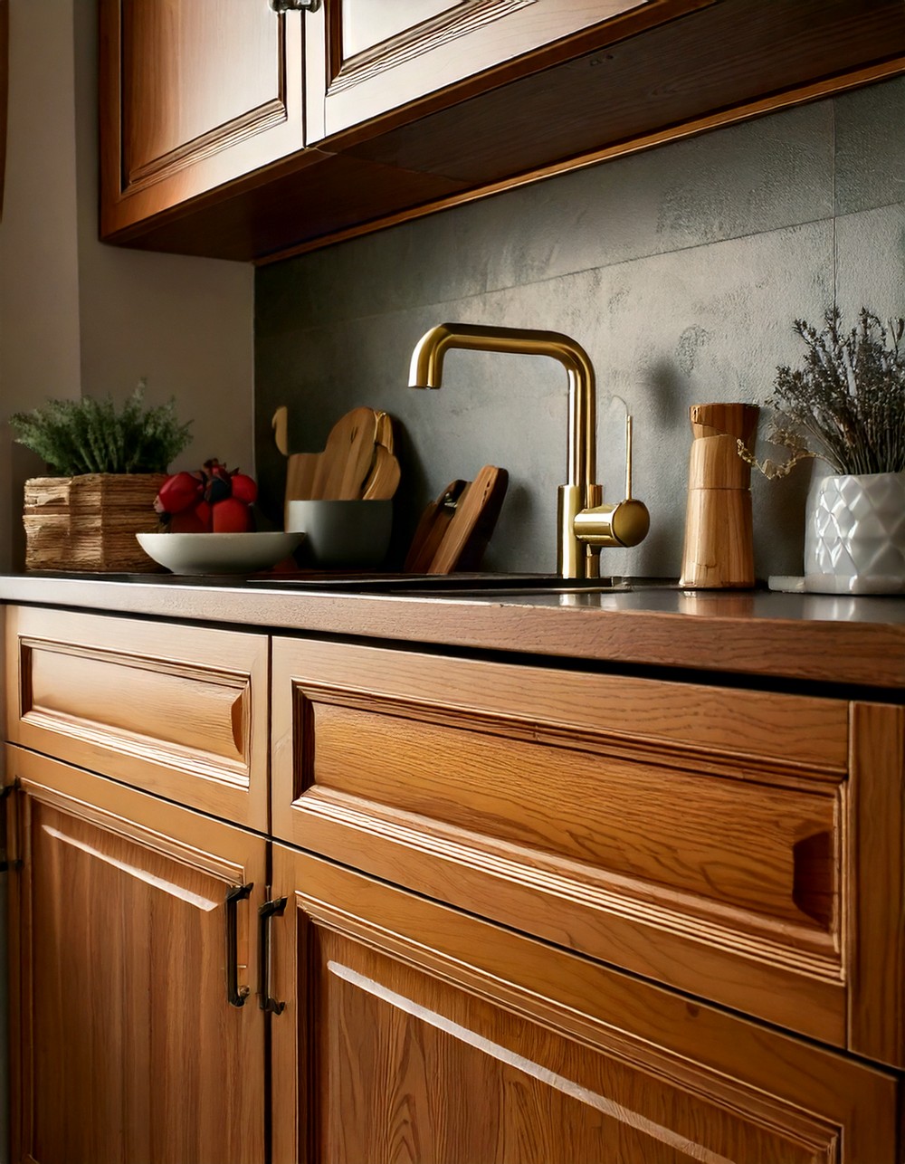 Brushed brass hardware accents