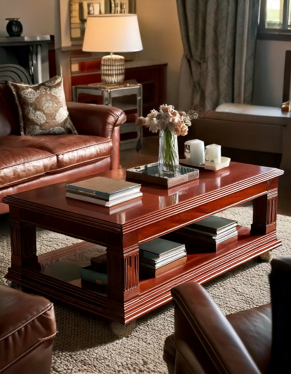 Carved mahogany coffee table