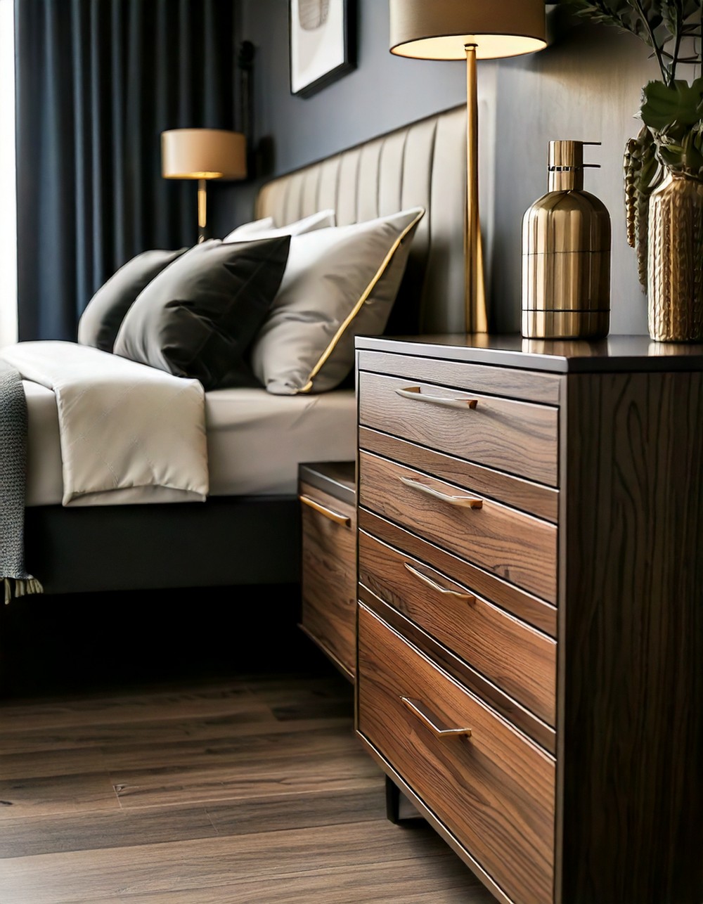 Choose brass or matte black modern hardware