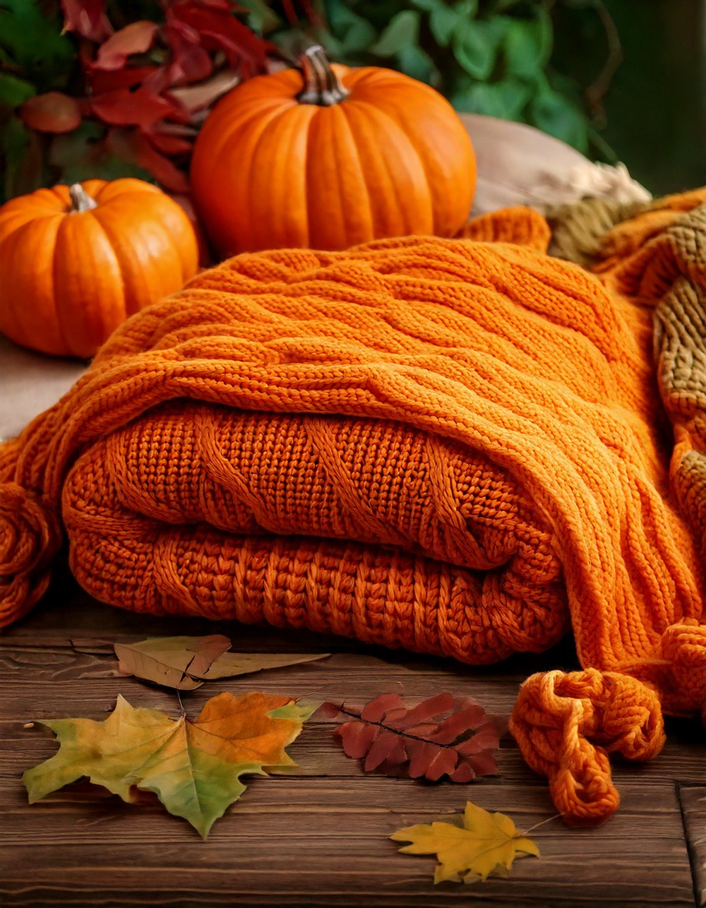 Chunky Knit Throw in Pumpkin Spice