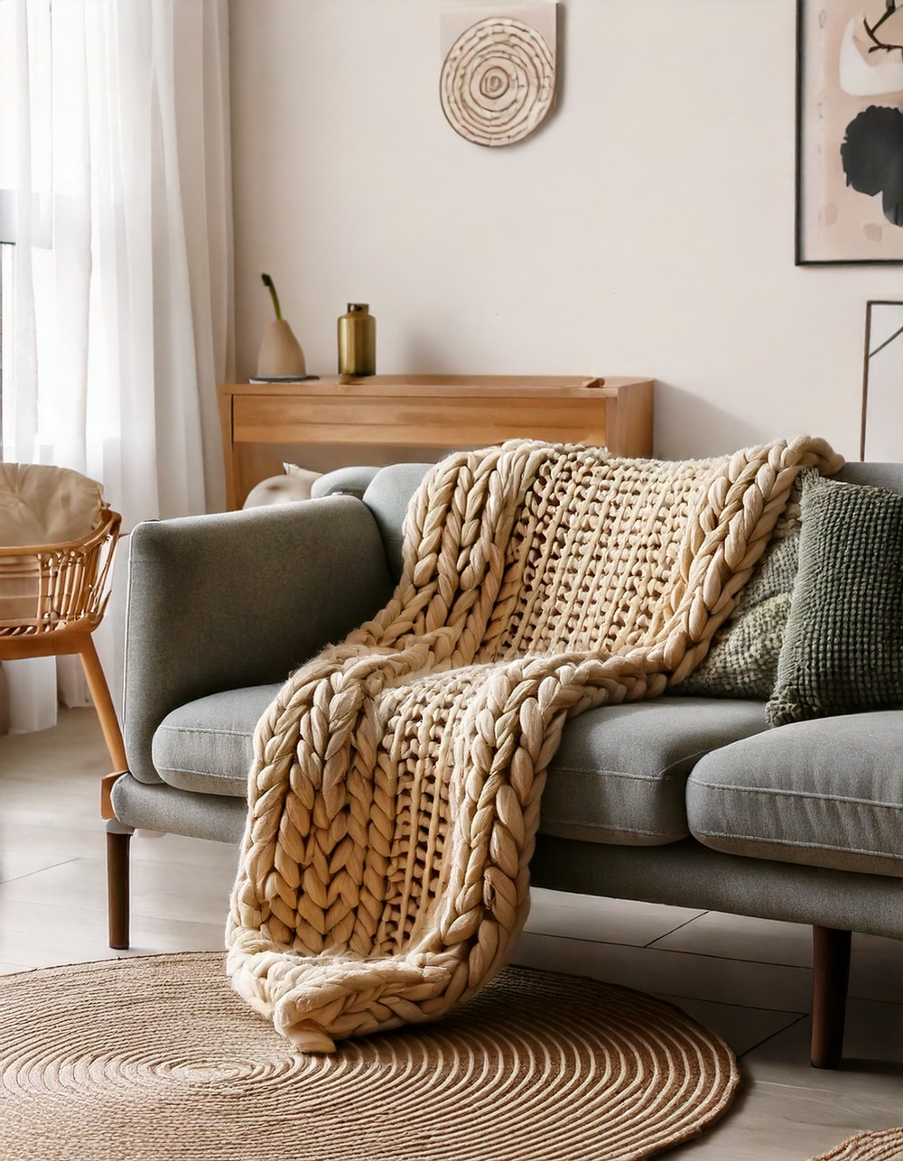 Chunky knit throw blanket
