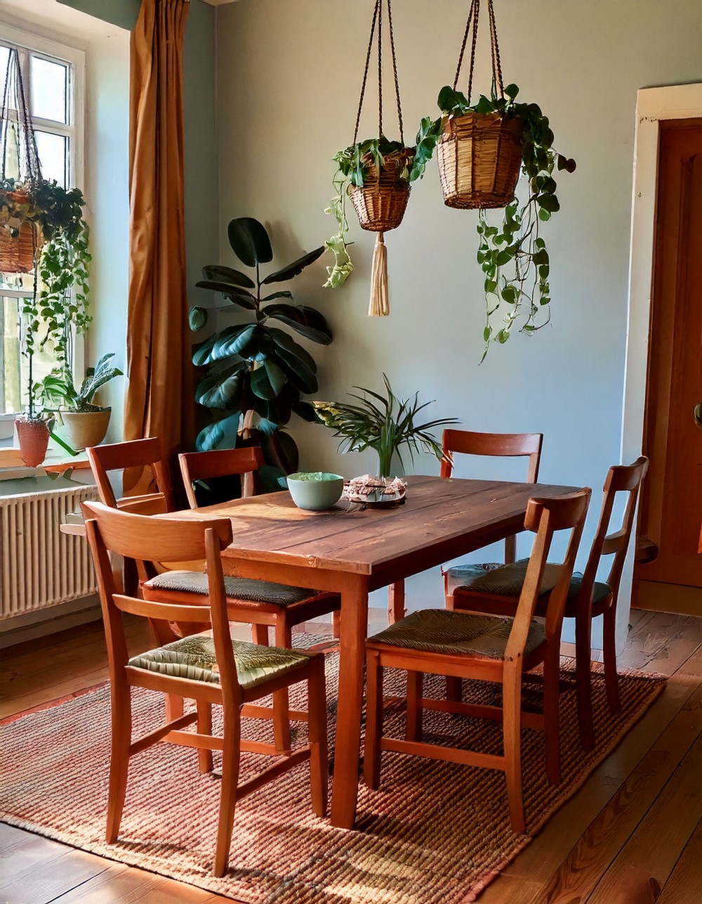 Combine mismatched wooden furniture
