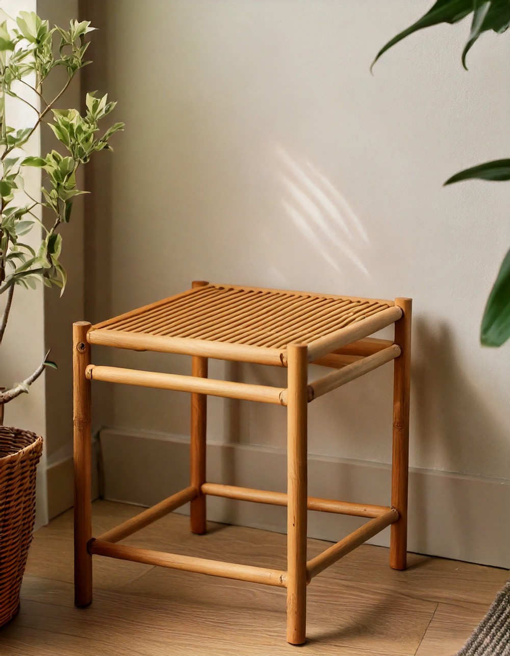 Compact bamboo side table