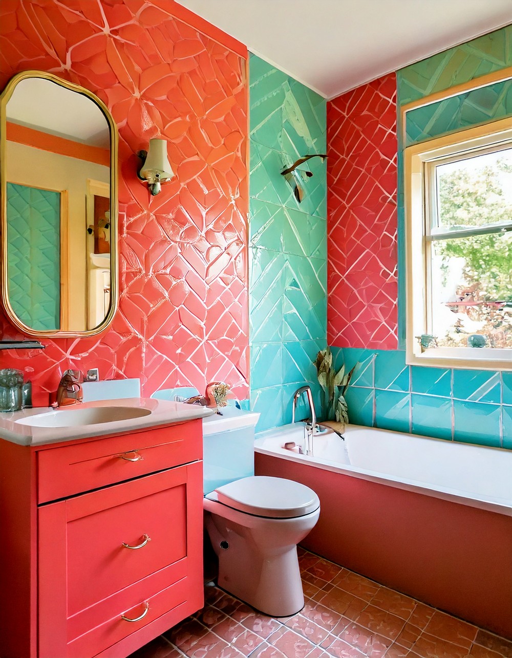 Coral and Aqua Geometric Patterns