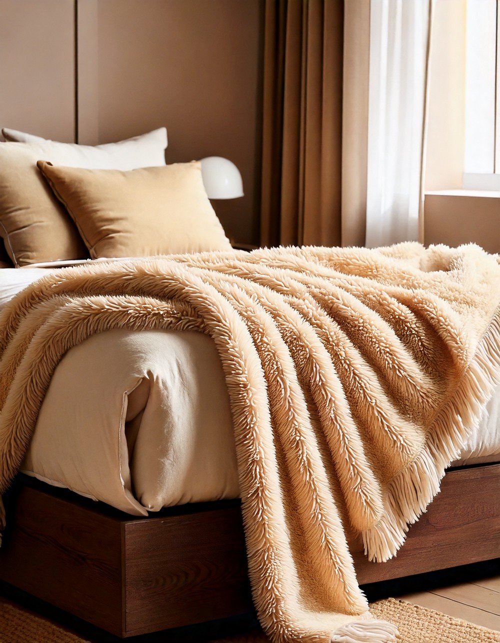 Cream Shaggy Throw Blanket