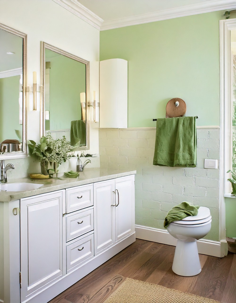 Crisp White with Sage Green Accents