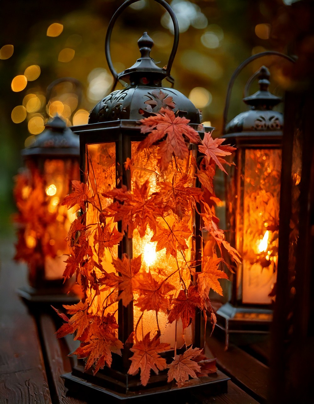 Decorate Lanterns with Autumn Leaf Garlands